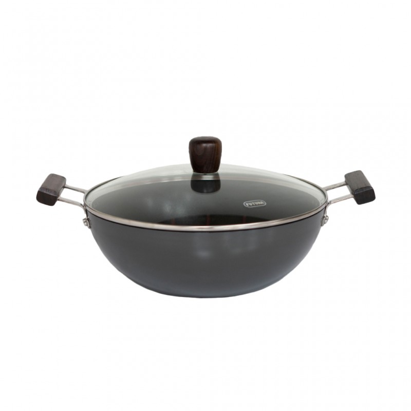 Futura INK50G 5L Induction Non Stick Deep Kadhai With Glass Lid - Flat Bottom Futura INK50G 5L Induction Non Stick Deep Kadhai With Glass Lid - Flat Bottom