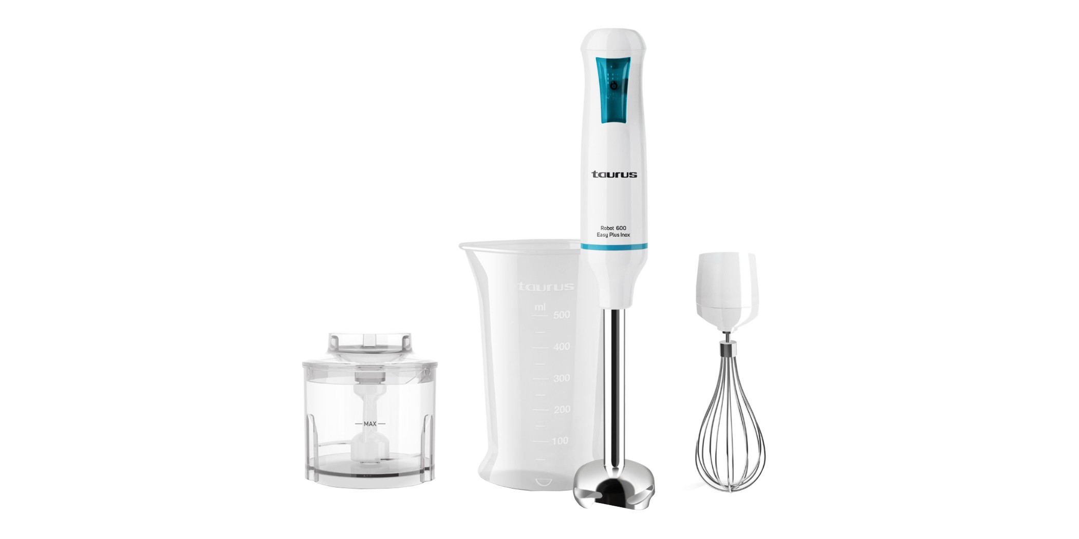 Taurus Robot 600 Easy Plus Inox 600W Hand Blender With Chopper jar, Whisk & Measuring Cup- 916998000