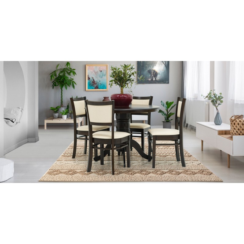 Esther Round Table and 4 Chairs Rubberwood