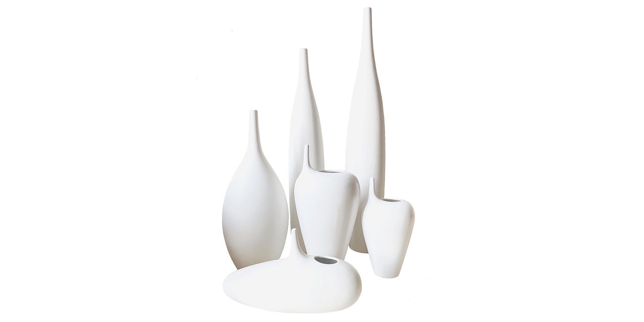 White Silky Set of 6 Ceramic Vase