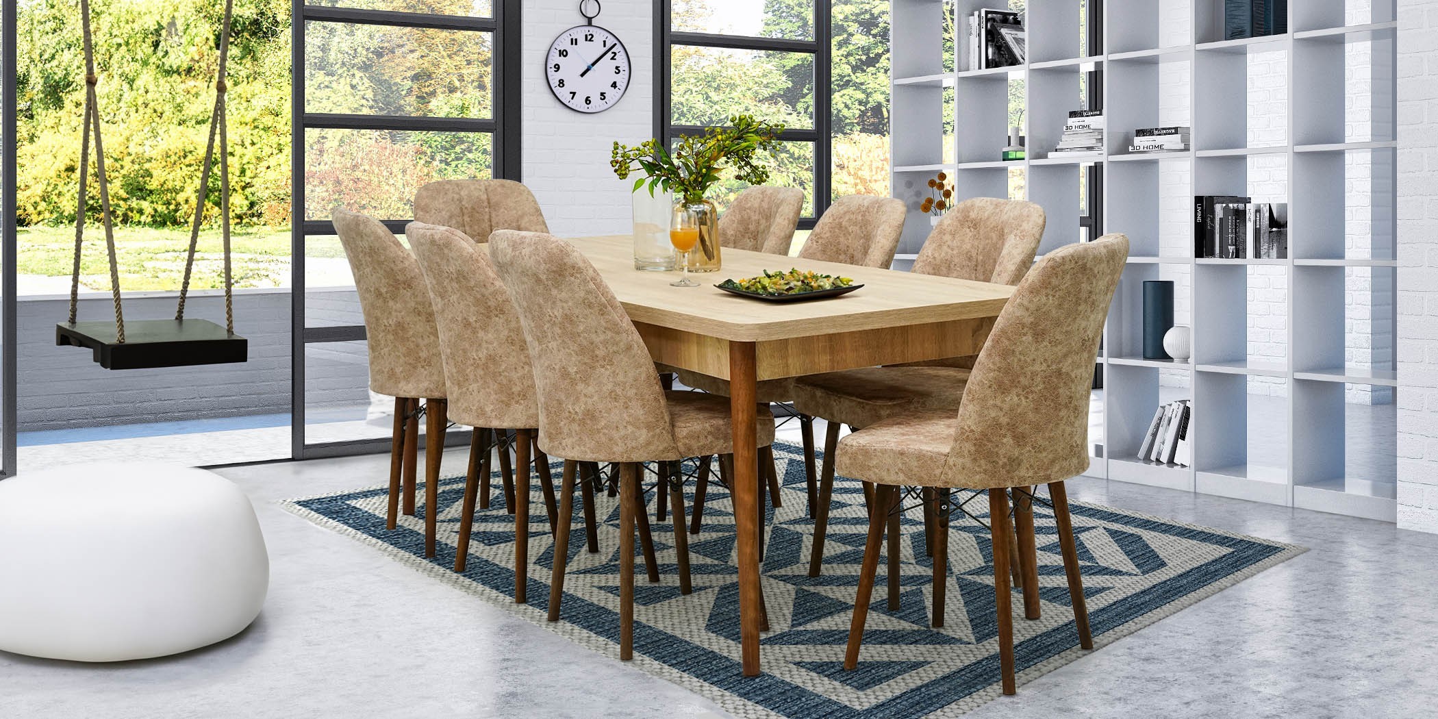 Miray Table & 8 Chairs Cappucino