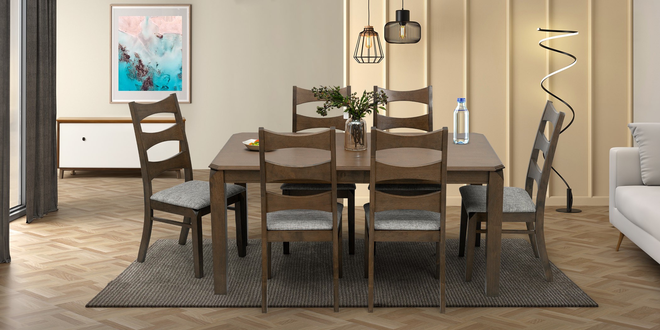 Titus Table and 6 Chairs Rubberwood Antique Nyatuh