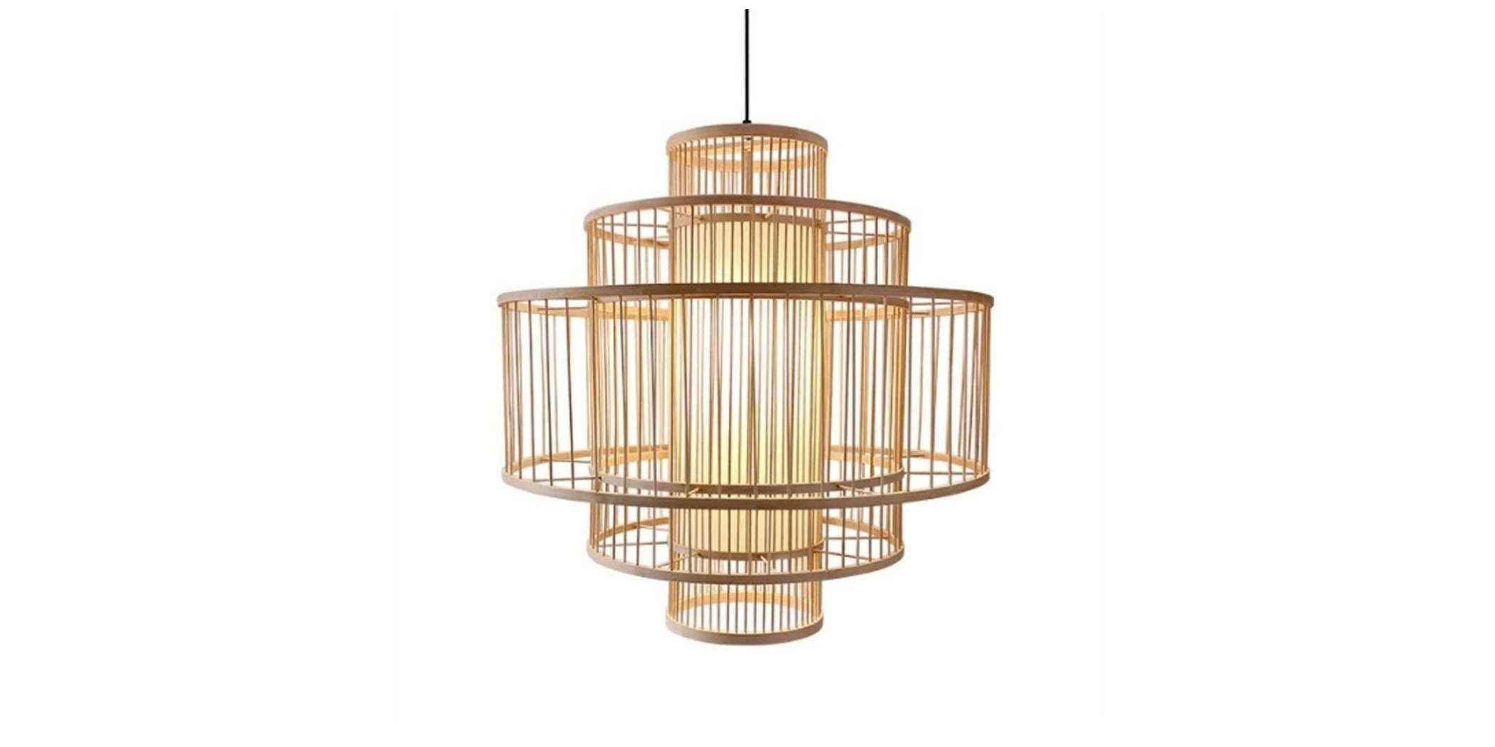 Shallow Drum Bamboo Pendant Lamp 50x50cm