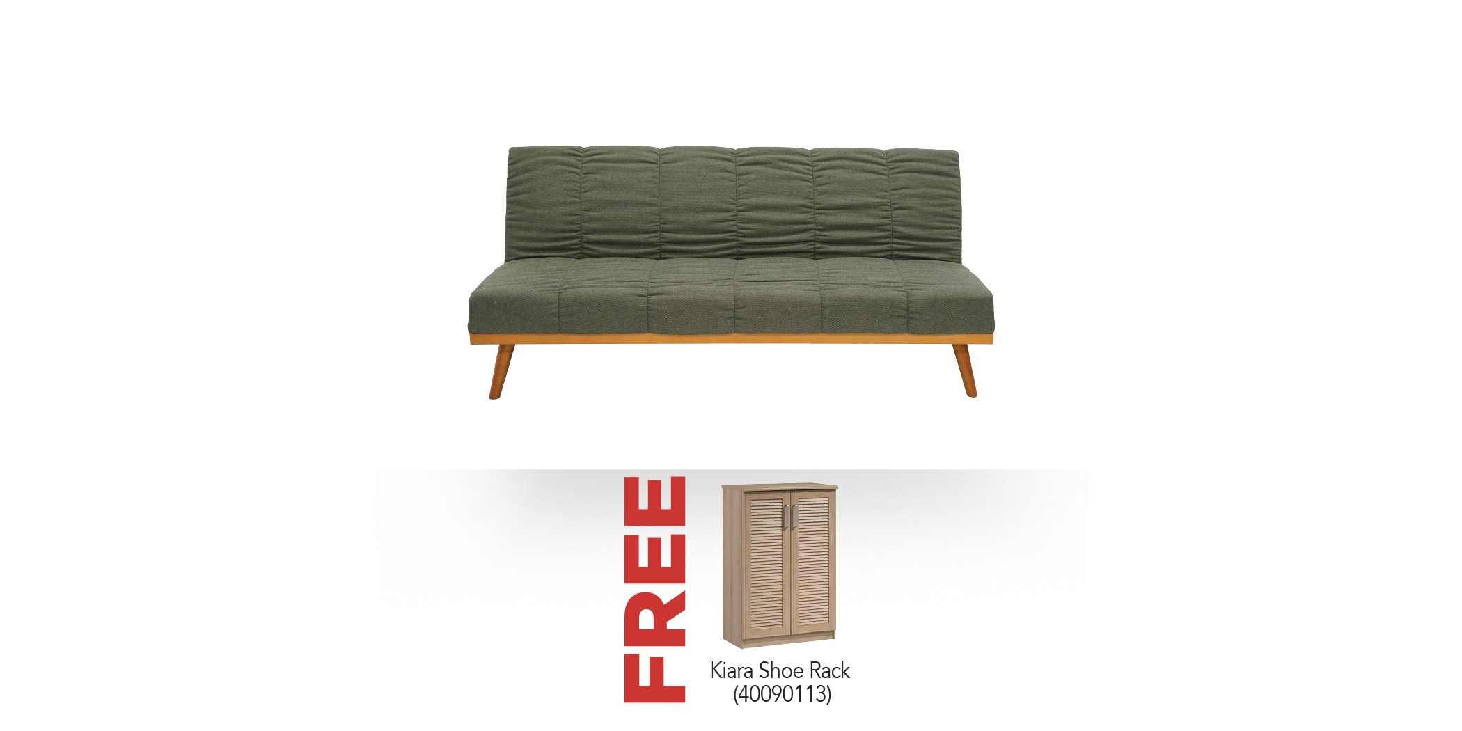 Hunt Sofa Bed Dark Grey Green & Free Kiara Shoe Rack 2 Doors Melamine