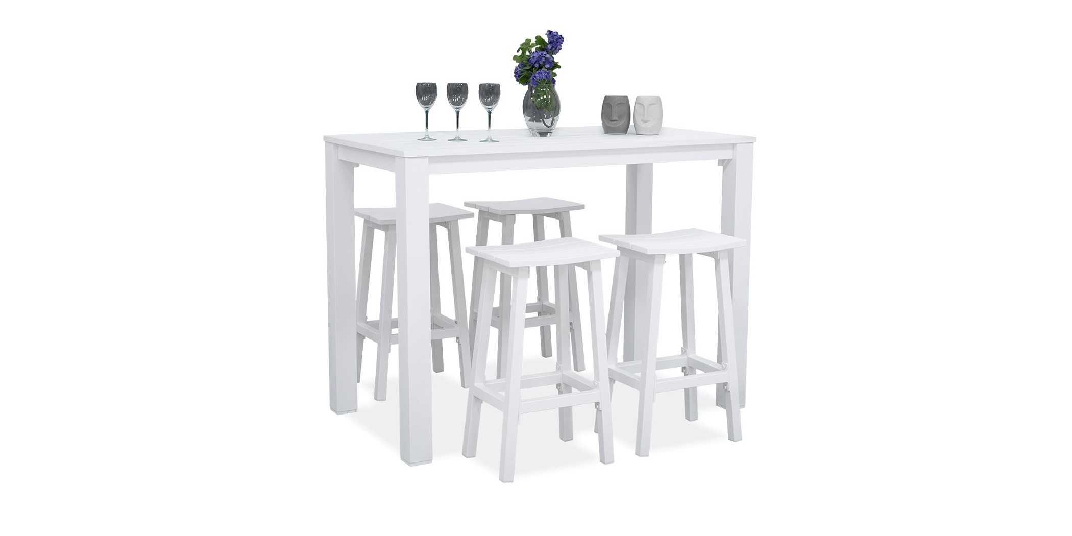 Matzo Bar Table With 4 Bar Stools Matte White