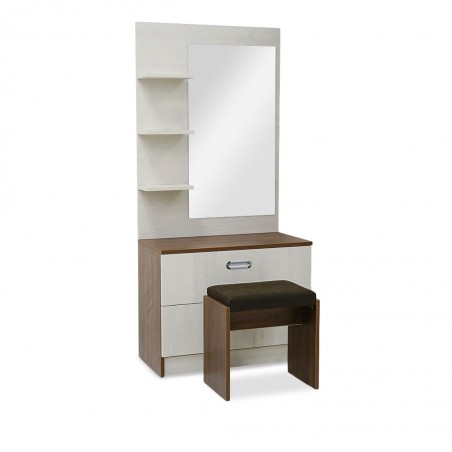 Barcelona Dressing Table and Pouf White Ash and Dark Walnut