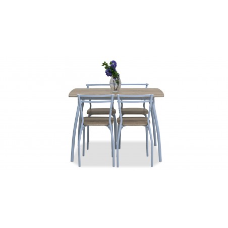 Jade Table White and 4 Chairs Grey Velvet