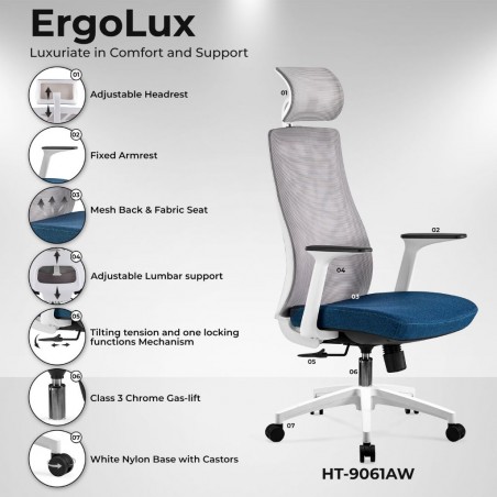 Stellar Celosia High Back Office Chair Light Grey & Blue