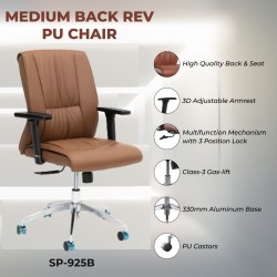 Stellar Cardinal Medium Back Office Chair Brown PU